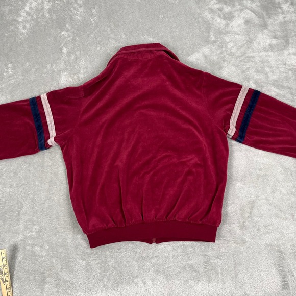 Vintage Pierre Cardin Velour Track Large Jacket Burgundy Stripe Made in USA '80s - Picture 5 of 11